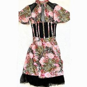 CORSET STORY FLORAL/CHEETAH PRINT CORSET DRESS Size Medium Cosplay Oktoberfest